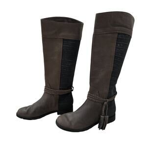 Anyi Lu Womens Knee High Boots EU 36 Brown Leather Animal Print Textured Tassels